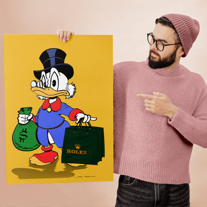 WANDBILD „Reicher Onkel Dagobert“ – Acrylglas & Alu-Dibond | Exklusive und Moderne Pop-Art in Museumsqualität
