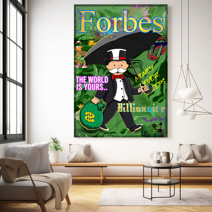WANDBILD „Forbes Billionaire“ – Acrylglas & Alu-Dibond | Exklusive und Moderne Pop-Art in Museumsqualität