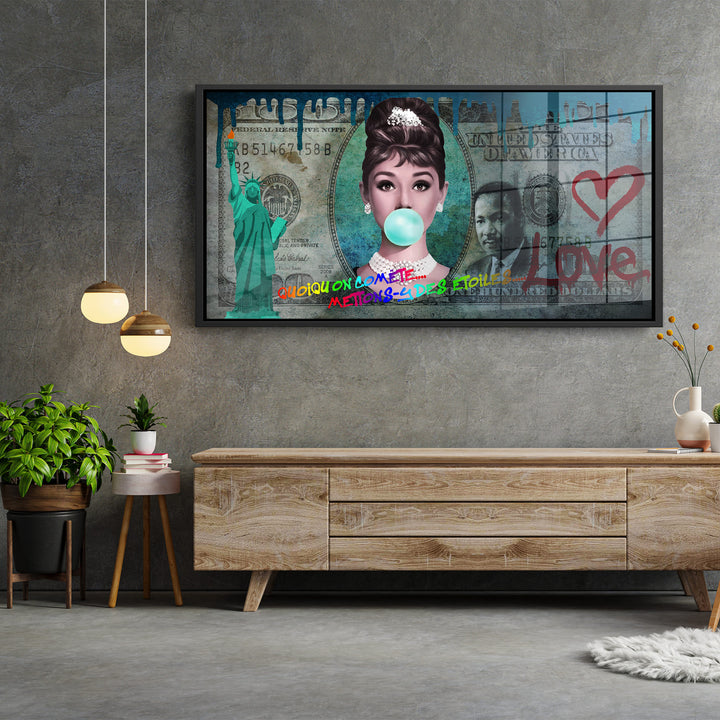 WANDBILD „Audrey Hepburn – Liebe und Glamour“ – Acrylglas & Alu-Dibond | Exklusive und Moderne Pop-Art in Museumsqualität