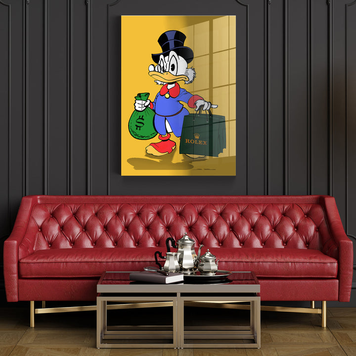 WANDBILD „Reicher Onkel Dagobert“ – Acrylglas & Alu-Dibond | Exklusive und Moderne Pop-Art in Museumsqualität