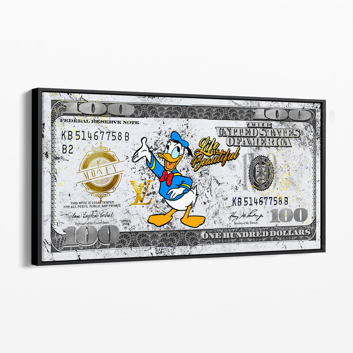 WANDBILD „Life is Beautiful – Donald Duck“ – Acrylglas & Alu-Dibond | Exklusive und Moderne Pop-Art in Museumsqualität