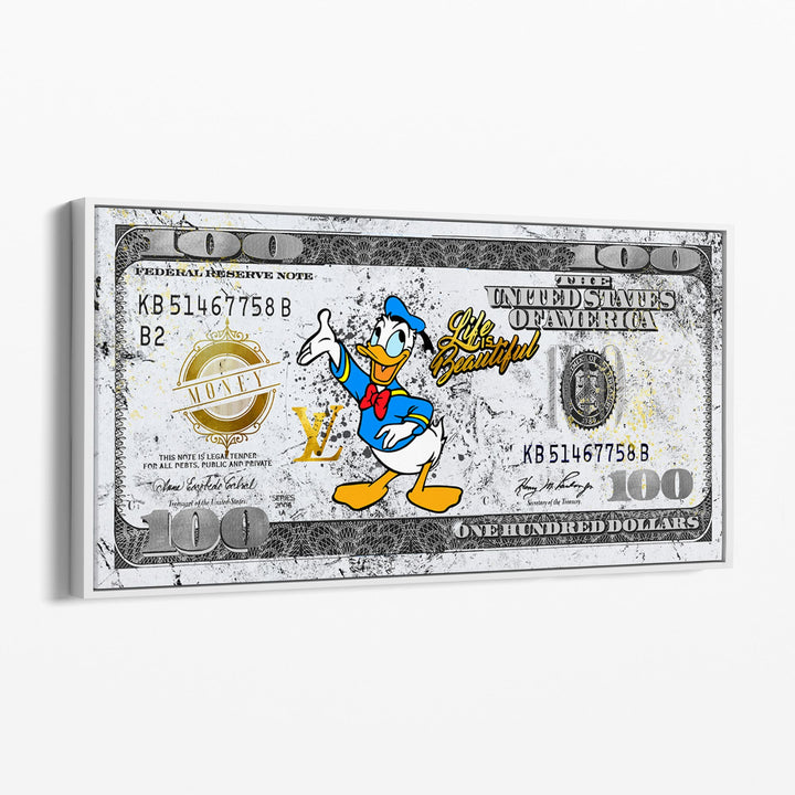 WANDBILD „Life is Beautiful – Donald Duck“ – Acrylglas & Alu-Dibond | Exklusive und Moderne Pop-Art in Museumsqualität