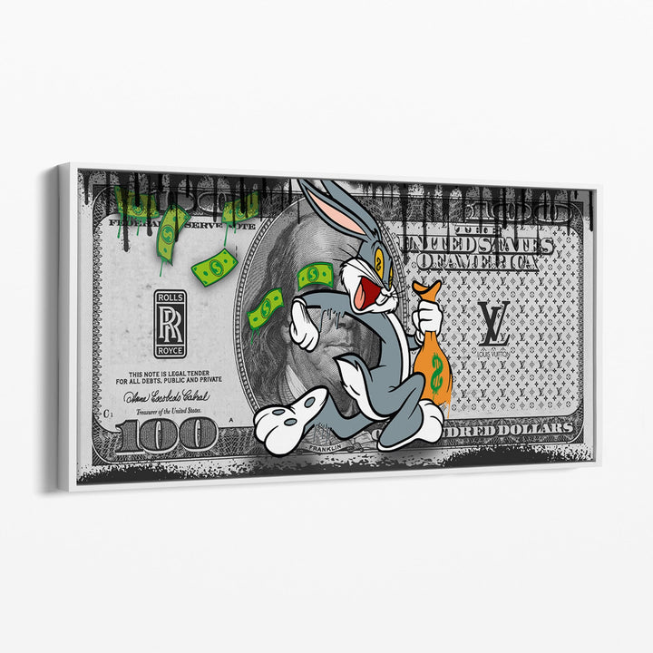 WANDBILD „Bugs Bunny – Geldregen“ – Acrylglas & Alu-Dibond | Exklusive und Moderne Pop-Art in Museumsqualität