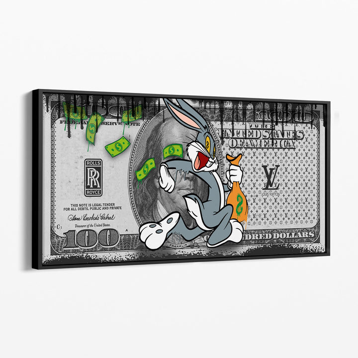 WANDBILD „Bugs Bunny – Geldregen“ – Acrylglas & Alu-Dibond | Exklusive und Moderne Pop-Art in Museumsqualität