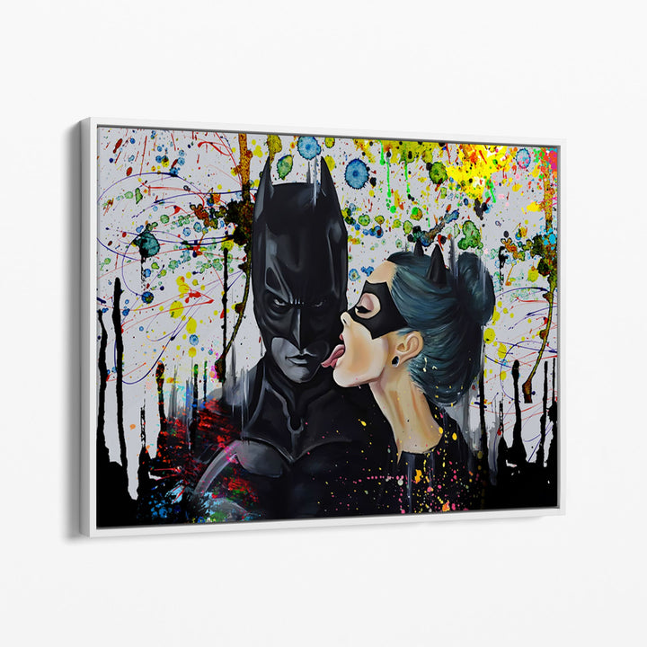 WANDBILD „Batman und Catwoman – Die Verführung“ – Acrylglas & Alu-Dibond | Exklusive und Moderne Pop-Art in Museumsqualität