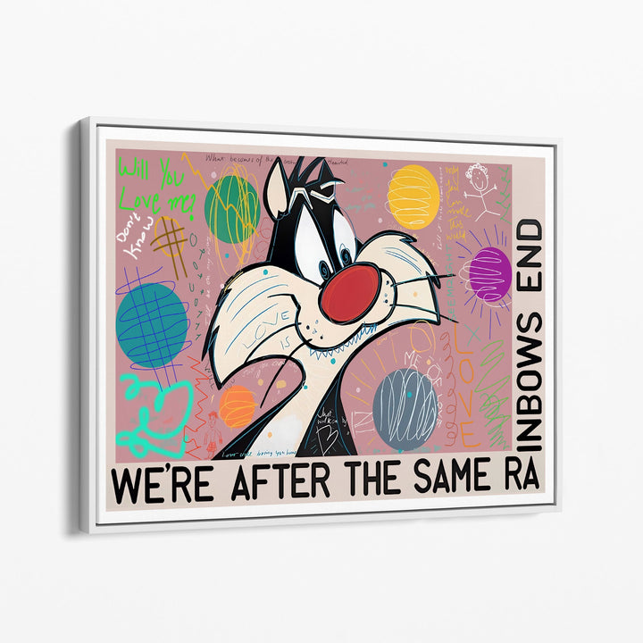WANDBILD „Wir sind hinter dem gleichen Regenbogen“ – Acrylglas & Alu-Dibond | Exklusive und Moderne Pop-Art in Museumsqualität