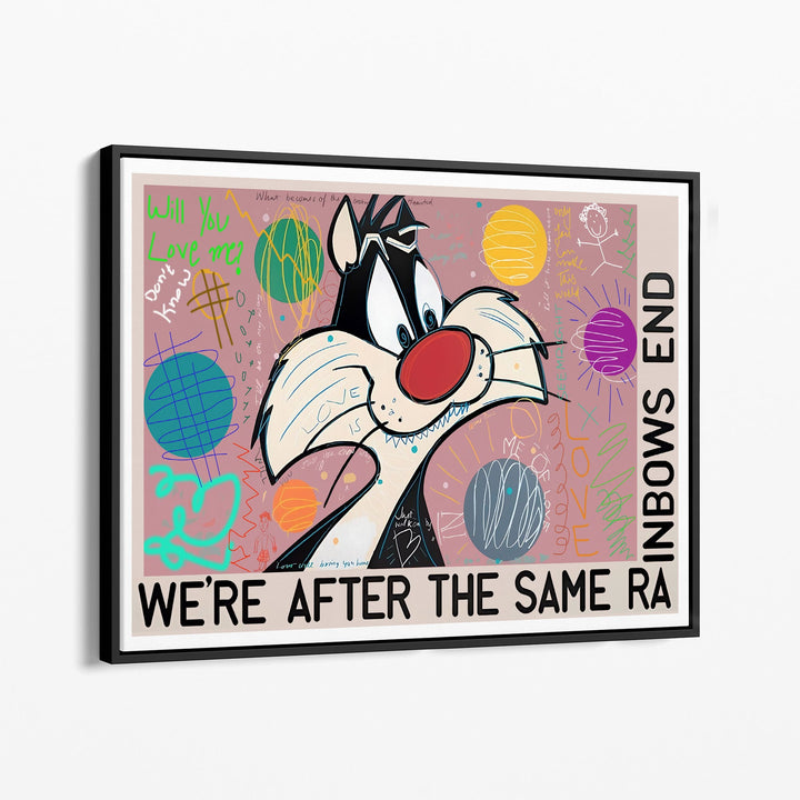 WANDBILD „Wir sind hinter dem gleichen Regenbogen“ – Acrylglas & Alu-Dibond | Exklusive und Moderne Pop-Art in Museumsqualität