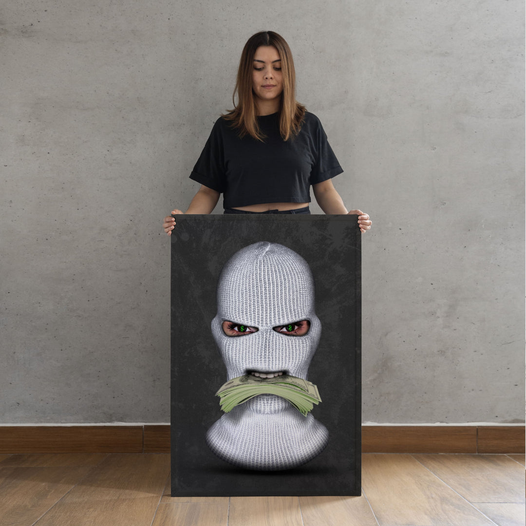 MURAL "Masked Moneymaker" – Acrylic glass &amp; Alu-Dibond | Exclusive and modern art in museum quality 