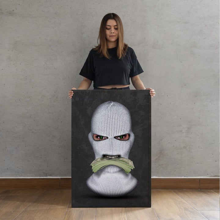 MURAL "Masked Moneymaker" – Acrylic glass &amp; Alu-Dibond | Exclusive and modern art in museum quality 