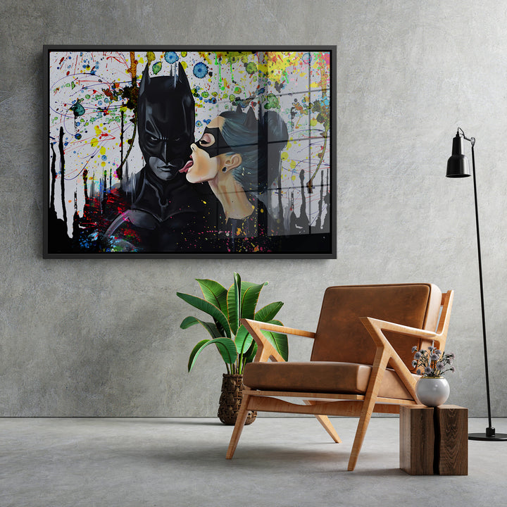 WANDBILD „Batman und Catwoman – Die Verführung“ – Acrylglas & Alu-Dibond | Exklusive und Moderne Pop-Art in Museumsqualität