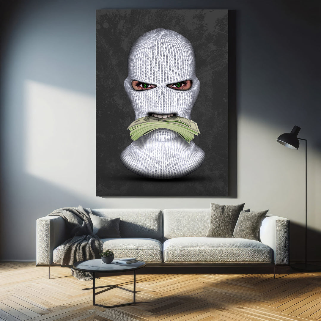 MURAL "Masked Moneymaker" – Acrylic glass &amp; Alu-Dibond | Exclusive and modern art in museum quality 