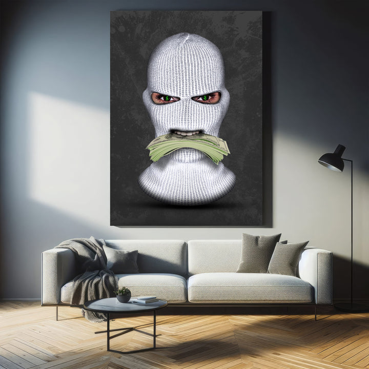 MURAL "Masked Moneymaker" – Acrylic glass &amp; Alu-Dibond | Exclusive and modern art in museum quality 