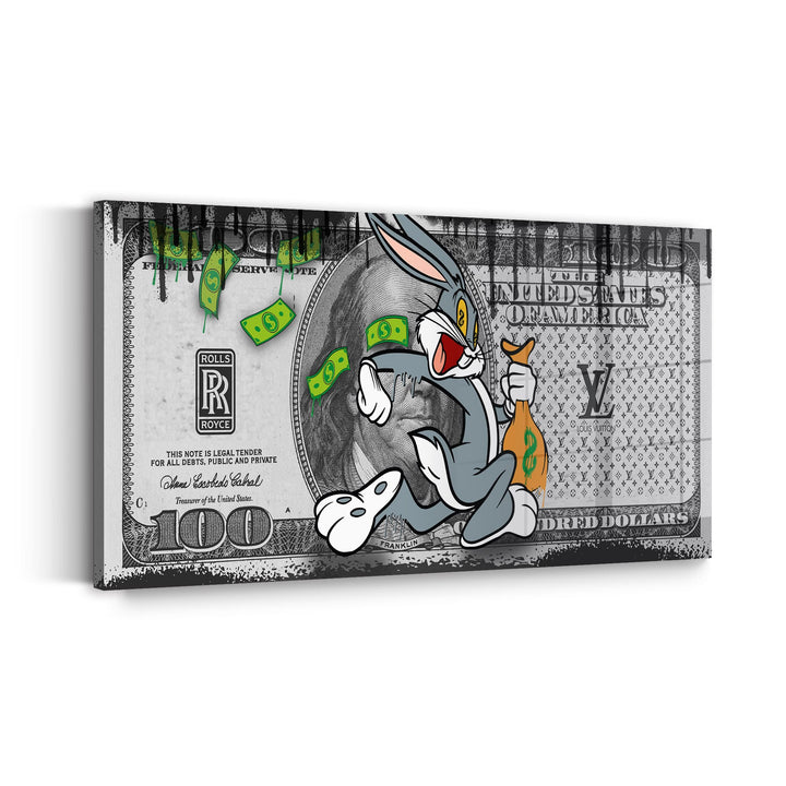 WANDBILD „Bugs Bunny – Geldregen“ – Acrylglas & Alu-Dibond | Exklusive und Moderne Pop-Art in Museumsqualität