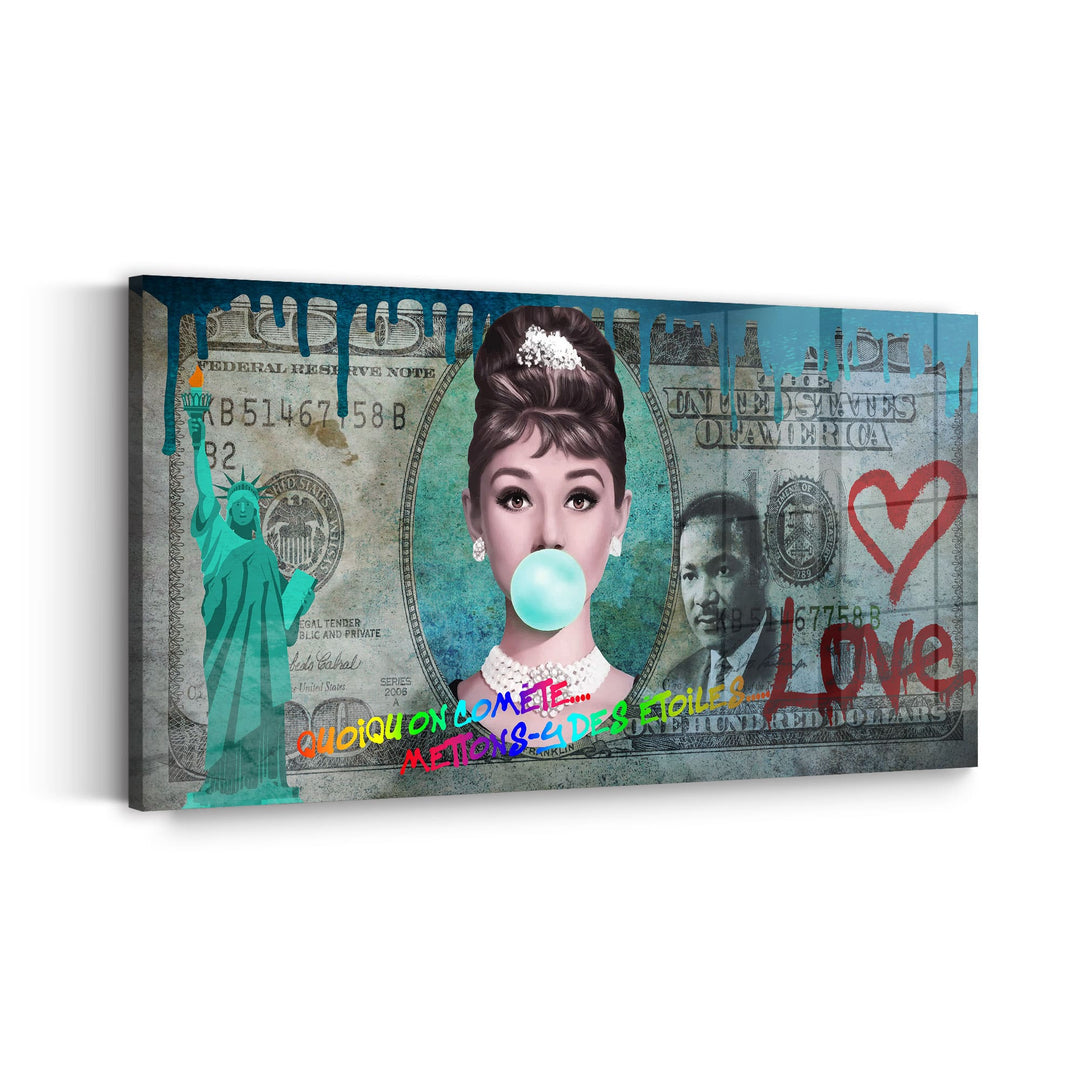 WANDBILD „Audrey Hepburn – Liebe und Glamour“ – Acrylglas & Alu-Dibond | Exklusive und Moderne Pop-Art in Museumsqualität