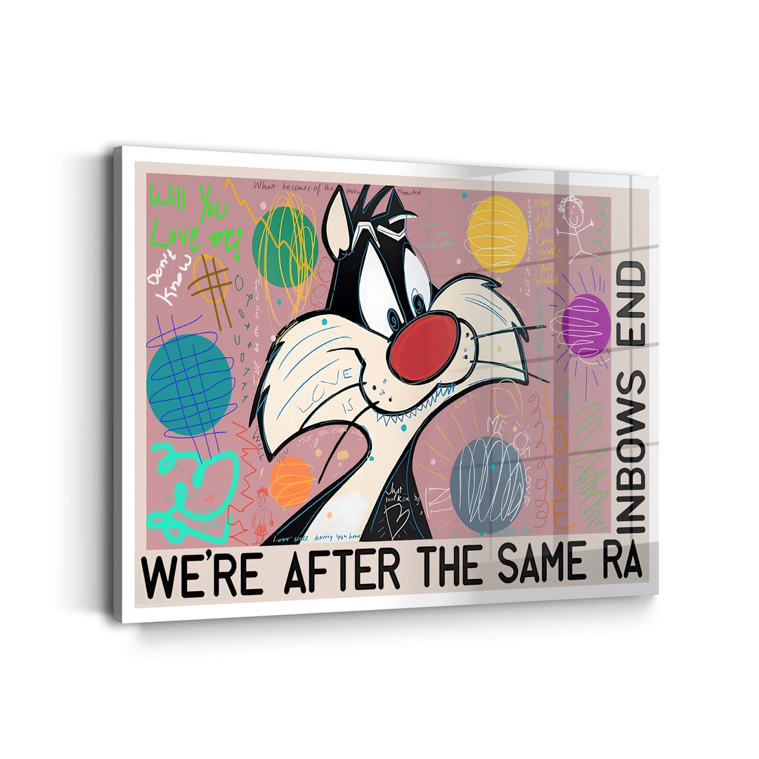 WANDBILD „Wir sind hinter dem gleichen Regenbogen“ – Acrylglas & Alu-Dibond | Exklusive und Moderne Pop-Art in Museumsqualität