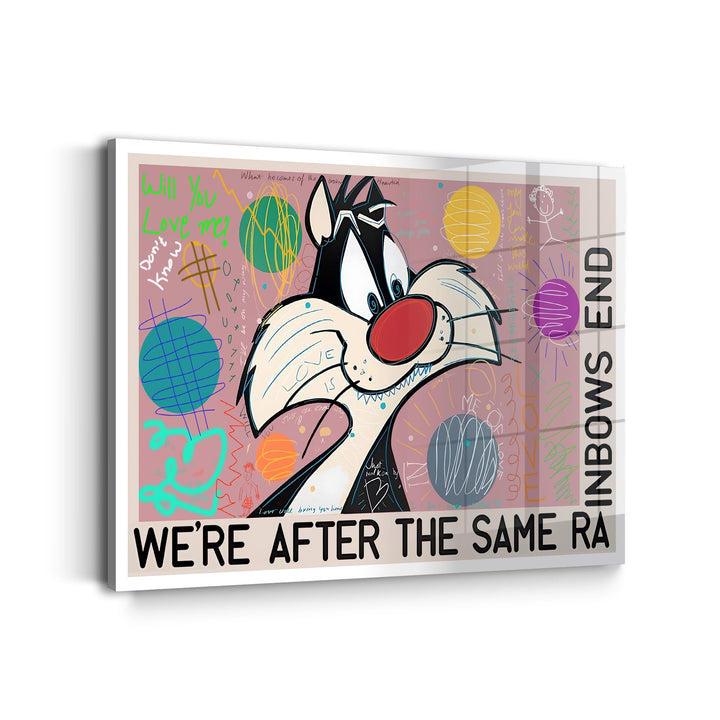 WANDBILD „Wir sind hinter dem gleichen Regenbogen“ – Acrylglas & Alu-Dibond | Exklusive und Moderne Pop-Art in Museumsqualität