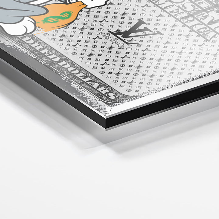 WANDBILD „Bugs Bunny – Geldregen“ – Acrylglas & Alu-Dibond | Exklusive und Moderne Pop-Art in Museumsqualität