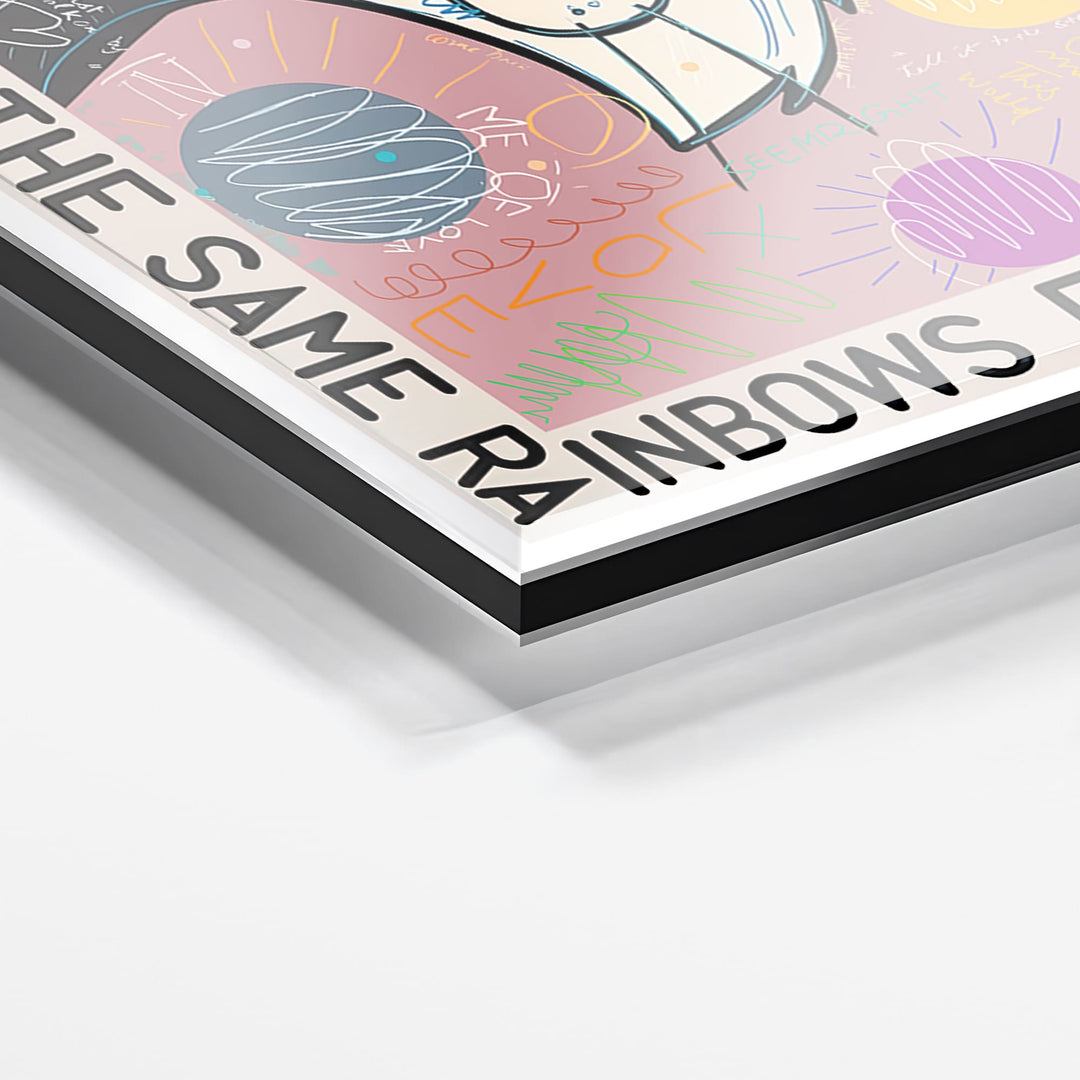 WANDBILD „Wir sind hinter dem gleichen Regenbogen“ – Acrylglas & Alu-Dibond | Exklusive und Moderne Pop-Art in Museumsqualität