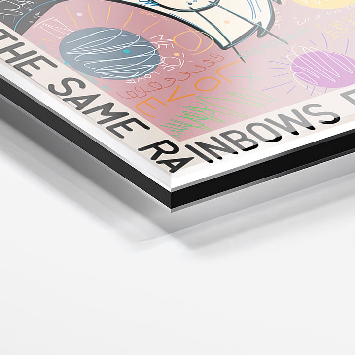 WANDBILD „Wir sind hinter dem gleichen Regenbogen“ – Acrylglas & Alu-Dibond | Exklusive und Moderne Pop-Art in Museumsqualität