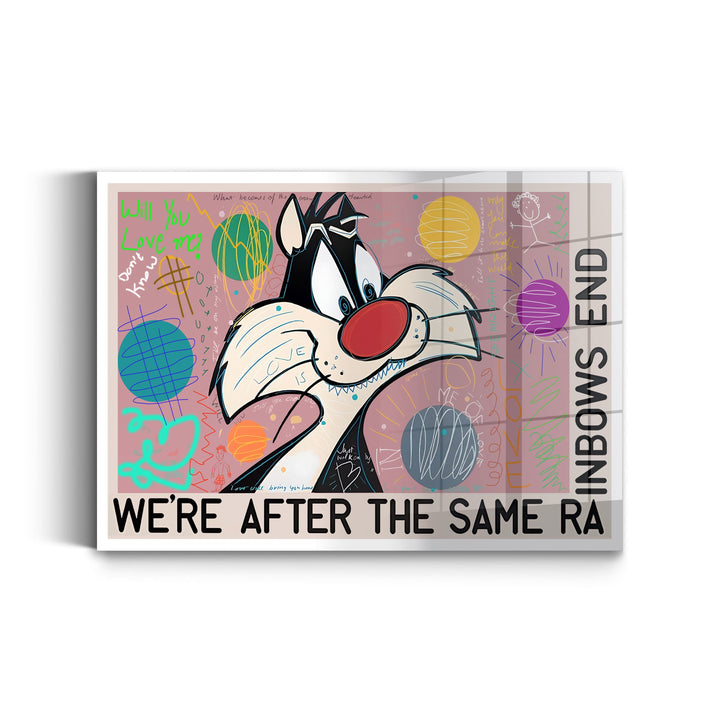WANDBILD „Wir sind hinter dem gleichen Regenbogen“ – Acrylglas & Alu-Dibond | Exklusive und Moderne Pop-Art in Museumsqualität