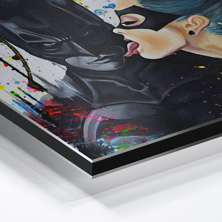 WANDBILD „Batman und Catwoman – Die Verführung“ – Acrylglas & Alu-Dibond | Exklusive und Moderne Pop-Art in Museumsqualität
