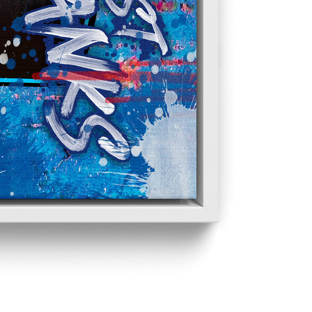 WANDBILD „Glaub nicht den Banken“ – Acrylglas & Alu-Dibond | Exklusive und Moderne Pop-Art in Museumsqualität