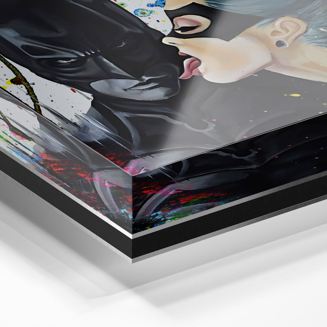 WANDBILD „Batman und Catwoman – Die Verführung“ – Acrylglas & Alu-Dibond | Exklusive und Moderne Pop-Art in Museumsqualität