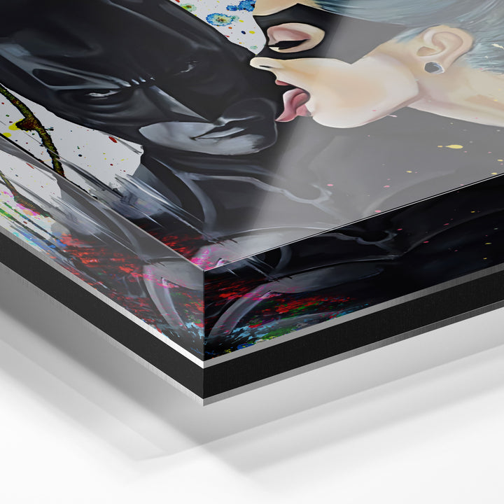 WANDBILD „Batman und Catwoman – Die Verführung“ – Acrylglas & Alu-Dibond | Exklusive und Moderne Pop-Art in Museumsqualität