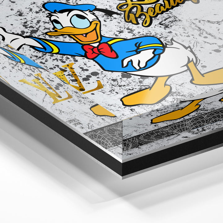 WANDBILD „Life is Beautiful – Donald Duck“ – Acrylglas & Alu-Dibond | Exklusive und Moderne Pop-Art in Museumsqualität