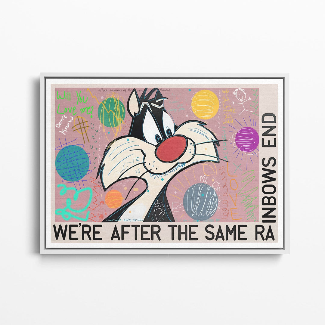 WANDBILD „Wir sind hinter dem gleichen Regenbogen“ – Acrylglas & Alu-Dibond | Exklusive und Moderne Pop-Art in Museumsqualität