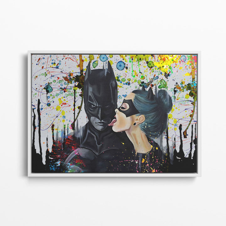 WANDBILD „Batman und Catwoman – Die Verführung“ – Acrylglas & Alu-Dibond | Exklusive und Moderne Pop-Art in Museumsqualität