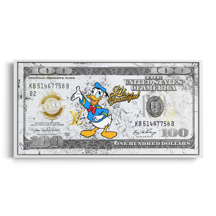 WANDBILD „Life is Beautiful – Donald Duck“ – Acrylglas & Alu-Dibond | Exklusive und Moderne Pop-Art in Museumsqualität