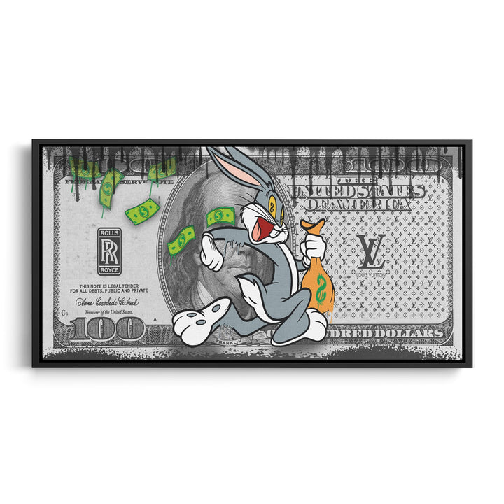 WANDBILD „Bugs Bunny – Geldregen“ – Acrylglas & Alu-Dibond | Exklusive und Moderne Pop-Art in Museumsqualität