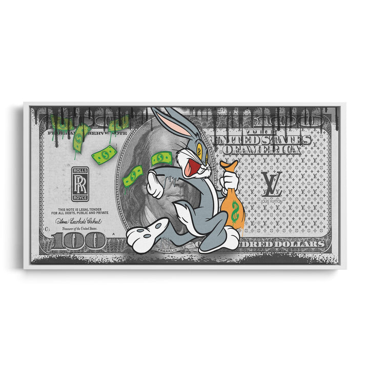 WANDBILD „Bugs Bunny – Geldregen“ – Acrylglas & Alu-Dibond | Exklusive und Moderne Pop-Art in Museumsqualität