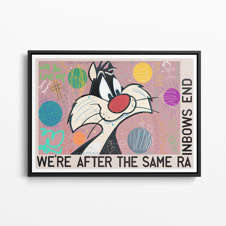 WANDBILD „Wir sind hinter dem gleichen Regenbogen“ – Acrylglas & Alu-Dibond | Exklusive und Moderne Pop-Art in Museumsqualität