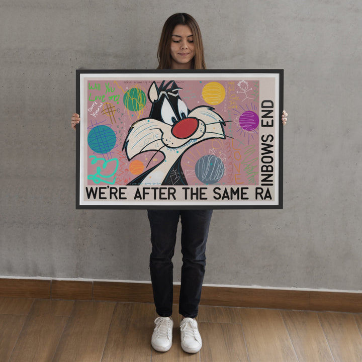 WANDBILD „Wir sind hinter dem gleichen Regenbogen“ – Acrylglas & Alu-Dibond | Exklusive und Moderne Pop-Art in Museumsqualität