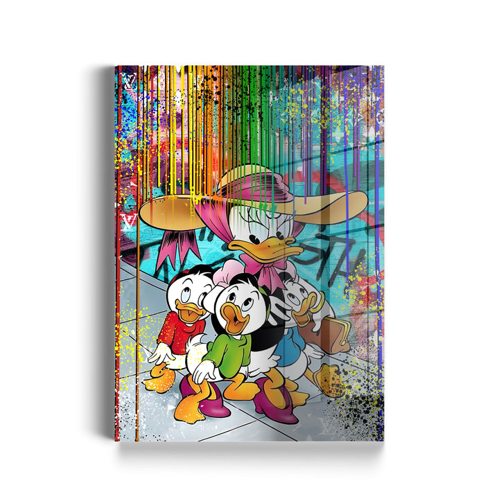 WANDBILD „Bunte Entenfamilie“ – Acrylglas & Alu-Dibond | Exklusive und Moderne Pop-Art in Museumsqualität
