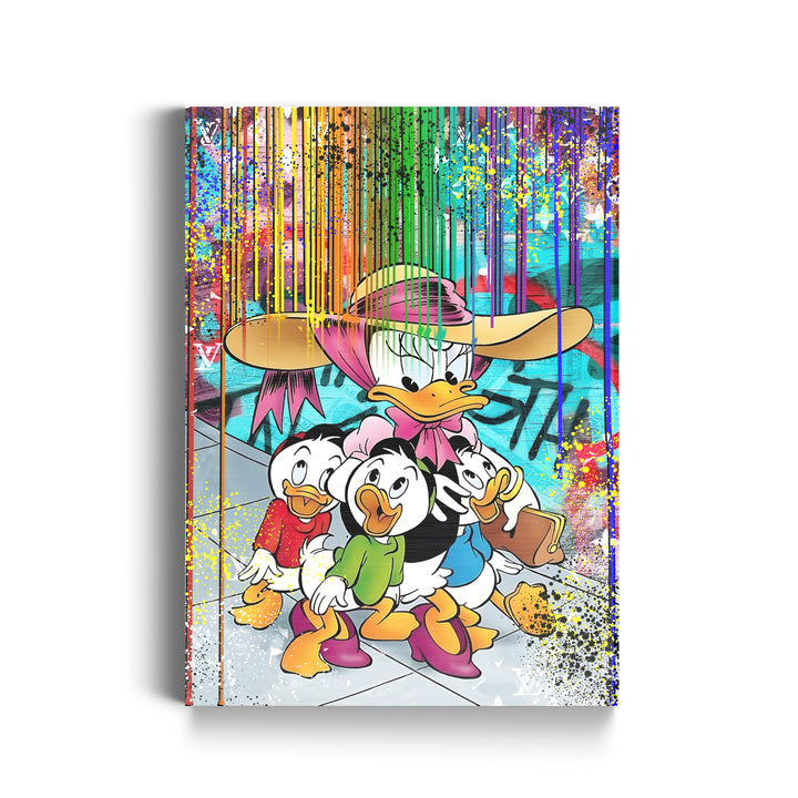 WANDBILD „Bunte Entenfamilie“ – Acrylglas & Alu-Dibond | Exklusive und Moderne Pop-Art in Museumsqualität