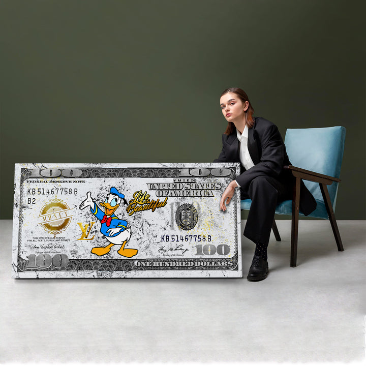 WANDBILD „Life is Beautiful – Donald Duck“ – Acrylglas & Alu-Dibond | Exklusive und Moderne Pop-Art in Museumsqualität