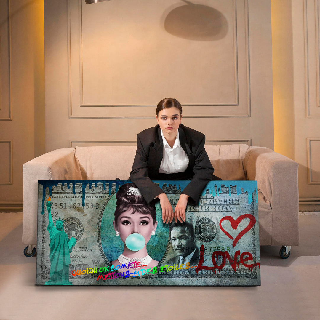 WANDBILD „Audrey Hepburn – Liebe und Glamour“ – Acrylglas & Alu-Dibond | Exklusive und Moderne Pop-Art in Museumsqualität
