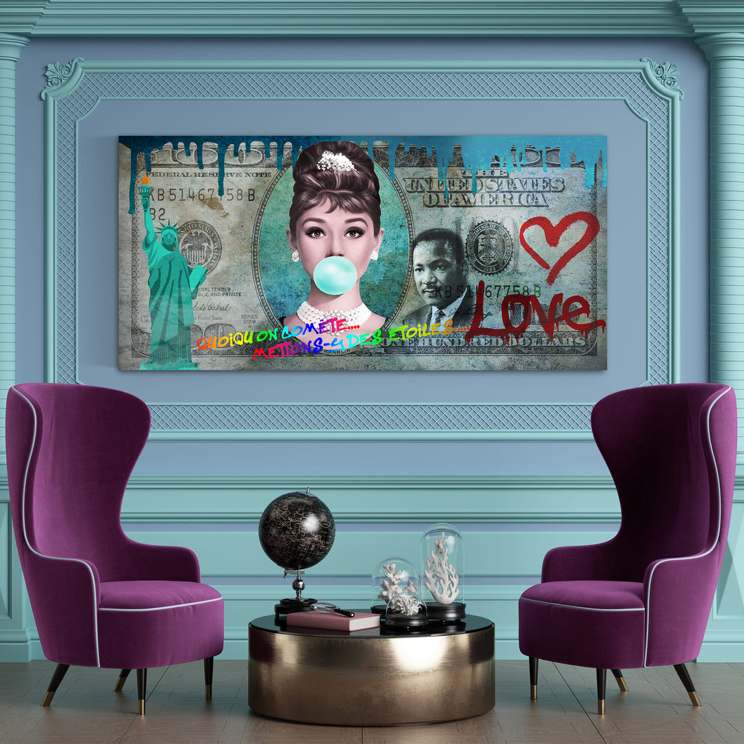 WANDBILD „Audrey Hepburn – Liebe und Glamour“ – Acrylglas & Alu-Dibond | Exklusive und Moderne Pop-Art in Museumsqualität
