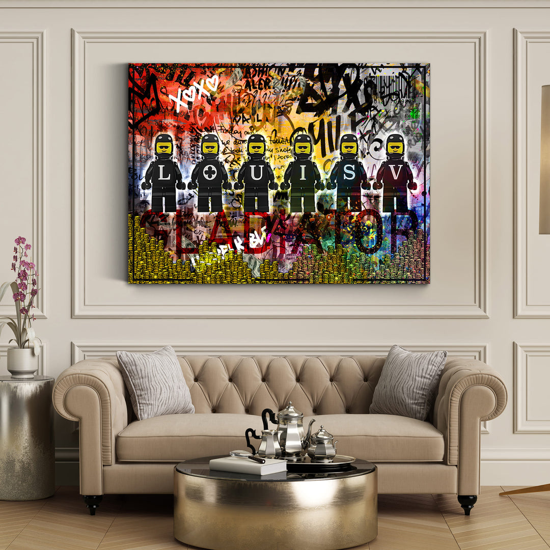 WANDBILD „Street Art – Louis V“ – Acrylglas & Alu-Dibond | Exklusive und Moderne Pop-Art in Museumsqualität