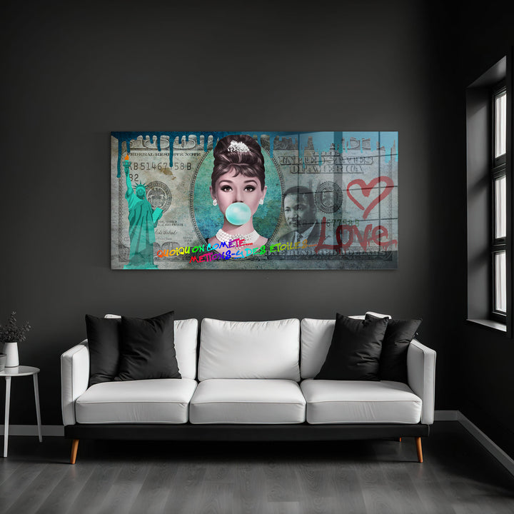 WANDBILD „Audrey Hepburn – Liebe und Glamour“ – Acrylglas & Alu-Dibond | Exklusive und Moderne Pop-Art in Museumsqualität