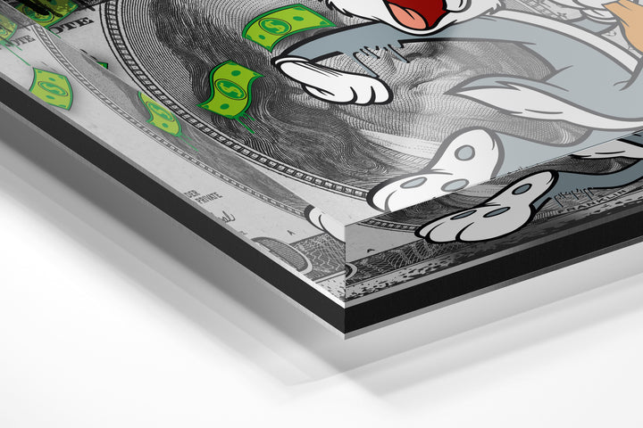 WANDBILD „Bugs Bunny – Geldregen“ – Acrylglas & Alu-Dibond | Exklusive und Moderne Pop-Art in Museumsqualität