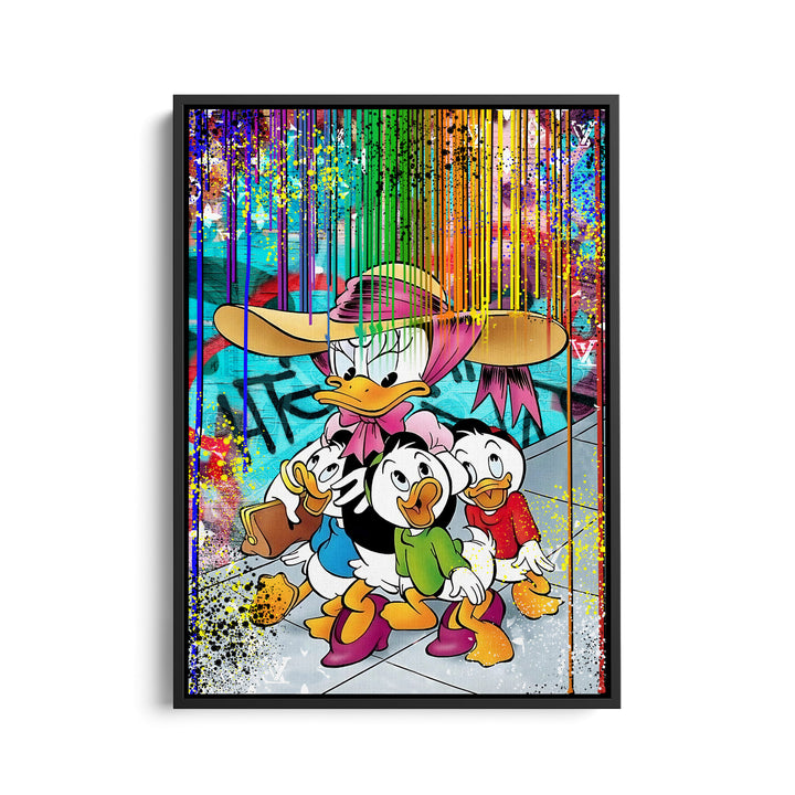 WANDBILD „Bunte Entenfamilie“ – Acrylglas & Alu-Dibond | Exklusive und Moderne Pop-Art in Museumsqualität