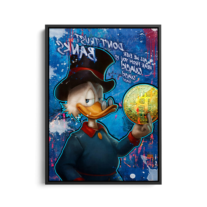 WANDBILD „Glaub nicht den Banken“ – Acrylglas & Alu-Dibond | Exklusive und Moderne Pop-Art in Museumsqualität