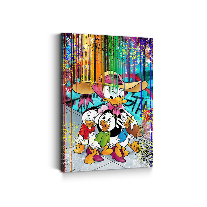WANDBILD „Bunte Entenfamilie“ – Acrylglas & Alu-Dibond | Exklusive und Moderne Pop-Art in Museumsqualität