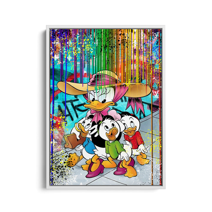 WANDBILD „Bunte Entenfamilie“ – Acrylglas & Alu-Dibond | Exklusive und Moderne Pop-Art in Museumsqualität
