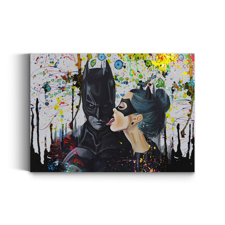 WANDBILD „Batman und Catwoman – Die Verführung“ – Acrylglas & Alu-Dibond | Exklusive und Moderne Pop-Art in Museumsqualität