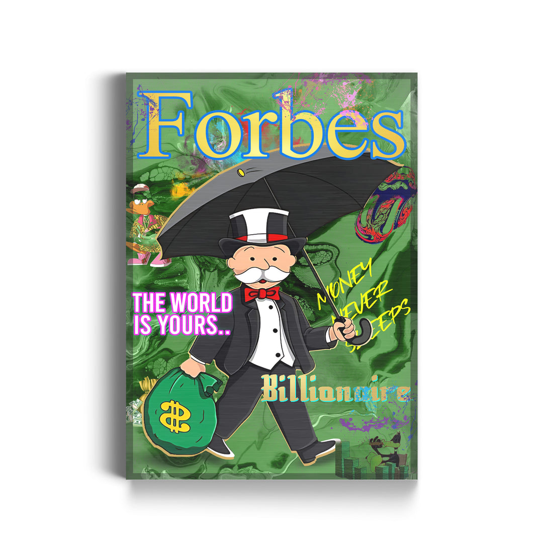 WANDBILD „Forbes Billionaire“ – Acrylglas & Alu-Dibond | Exklusive und Moderne Pop-Art in Museumsqualität